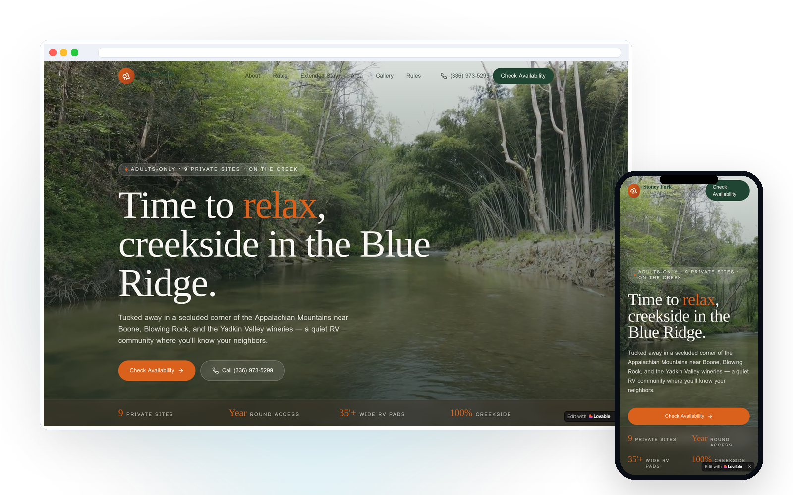 Stoney Fork Campground — desktop and mobile preview